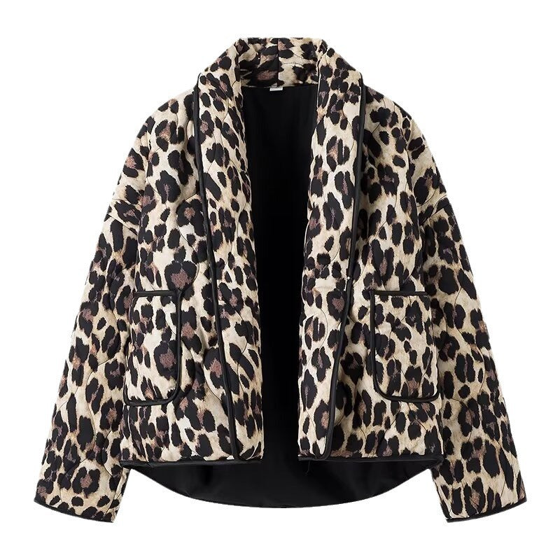 Veste matelassée à motif léopard chic pour femmes avec poches pratiques
