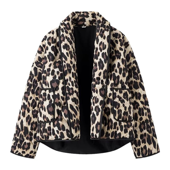 Veste matelassée à motif léopard chic pour femmes avec poches pratiques