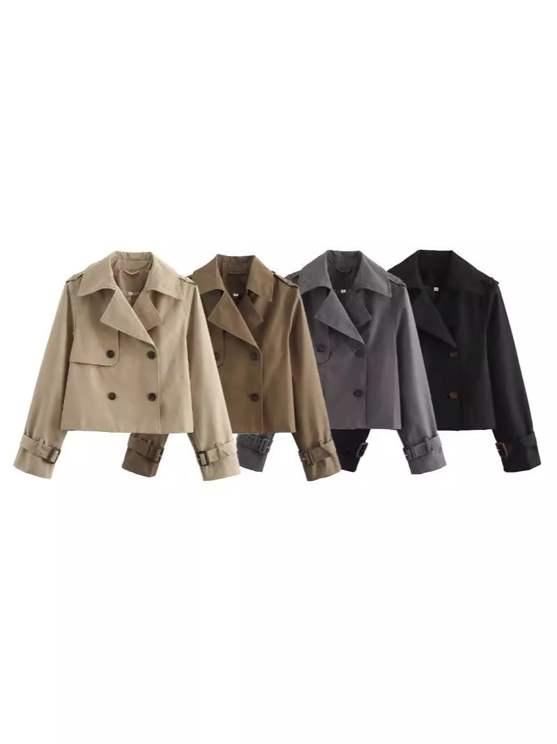 Short trench coat for women with double-breasted fastening and adjustable sleeves Lune London