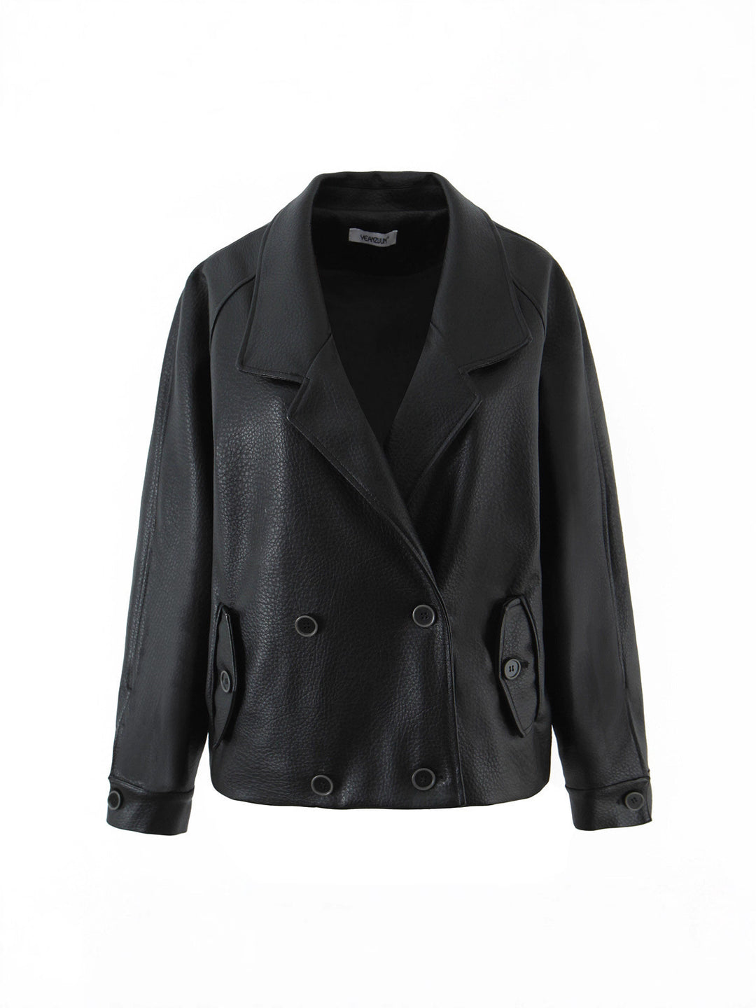 Faux leather jacket for women with double row of buttons and large lapels Lune London