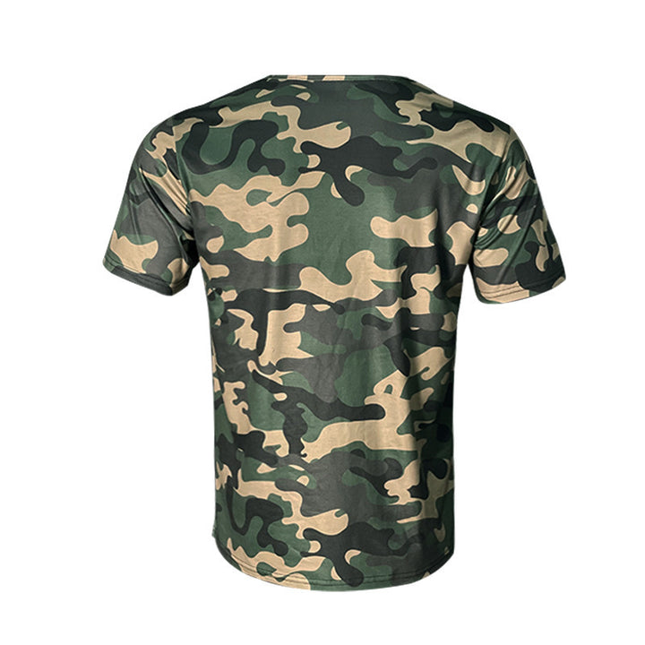 Short sleeve T-shirt for men with V-neck and chic camouflage design