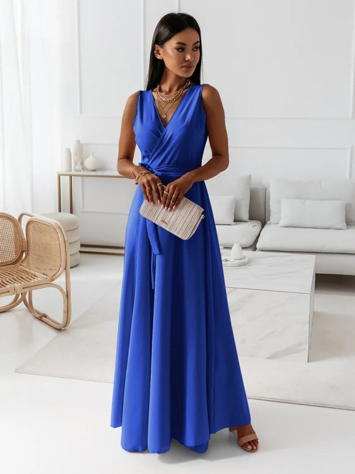 Maxi wrap dress for women with deep V-neck and fluid cut Lune London