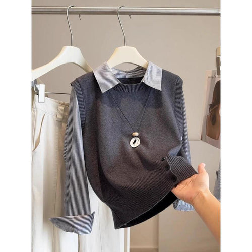 Pull-over haut de gamme pour femmes avec col chemise Chic & Stil