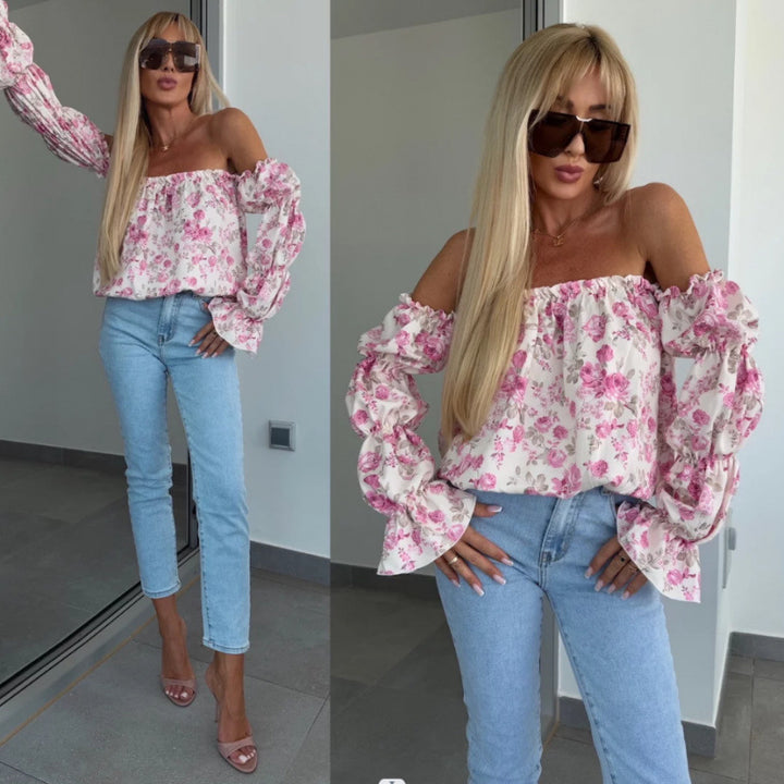 Women Off-Shoulder Ruffle Flowers Blouse Lune London