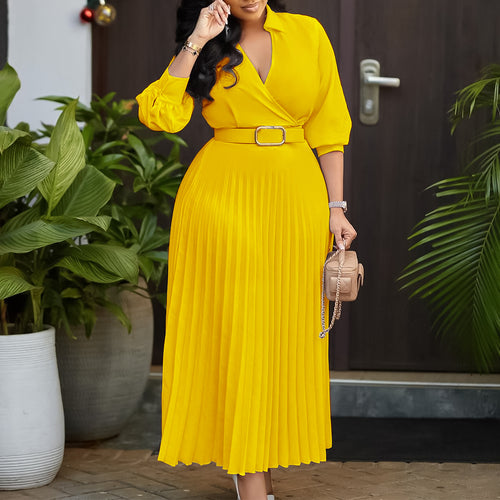 Pleated shirt dress for women with a belted waist and long sleeves Amarae