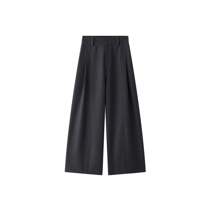 Women High-waisted wide wool-look palazzo trousers with pleats and low crotch Amarae