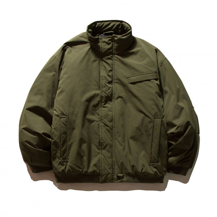 Unisex Boxy-padded transition jacket with high stand-up collar and utility pockets Amarae