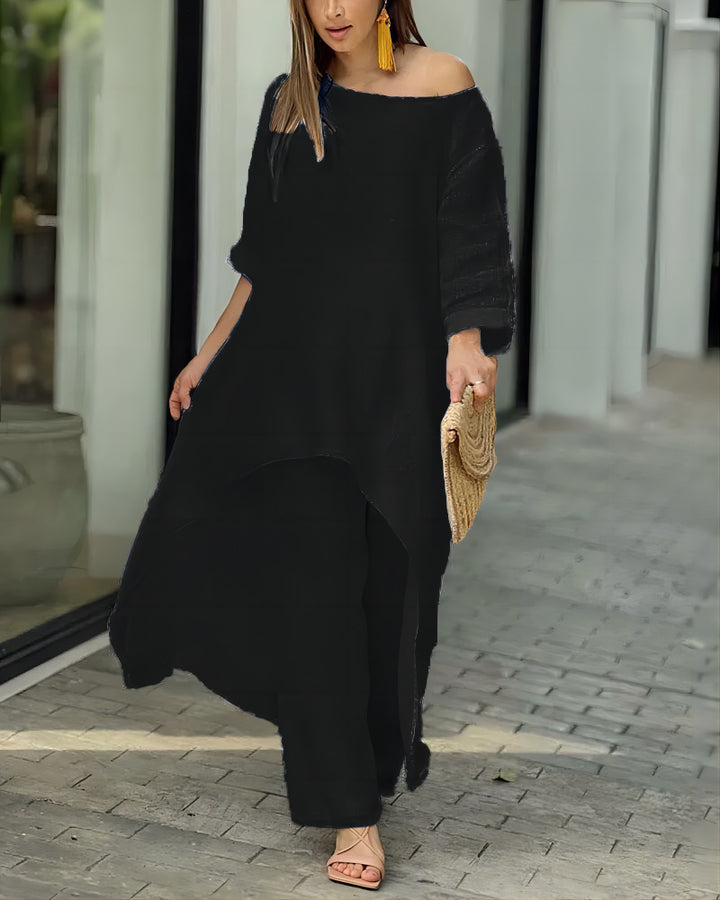 Women's airy linen-blend tunic set with wide palazzo pants Amarae