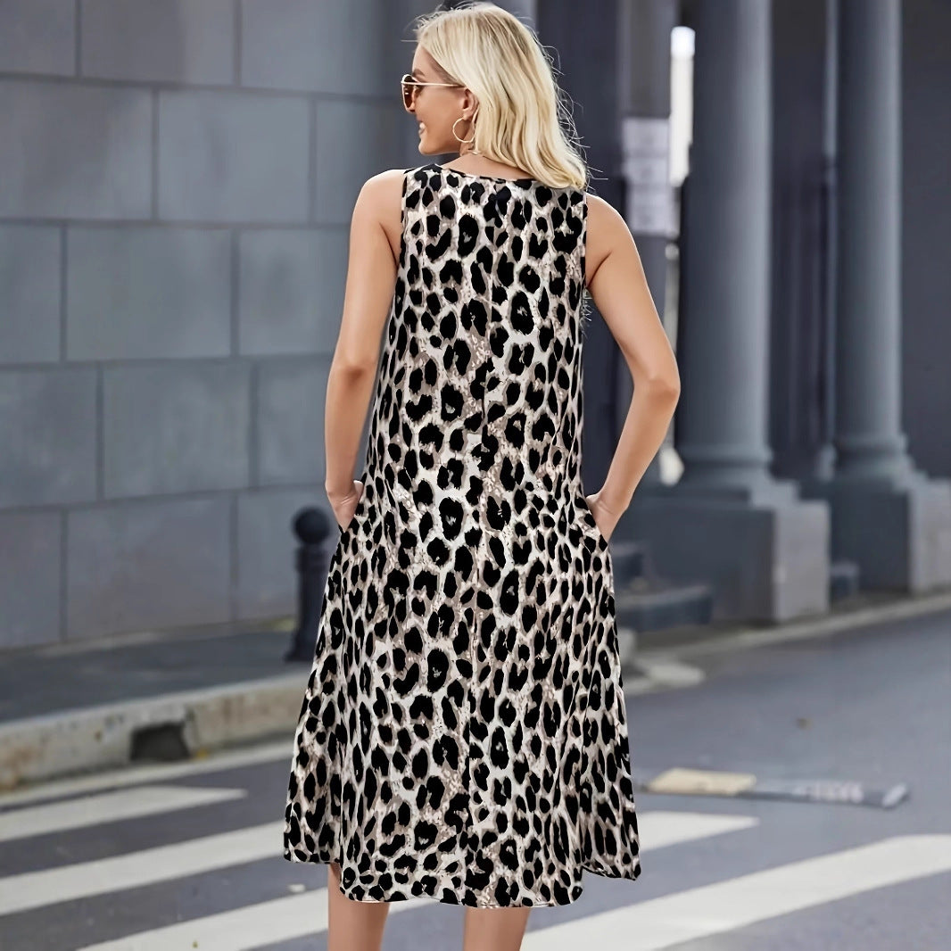 Summer dress for women with a trendy leopard pattern and practical pockets Lune London