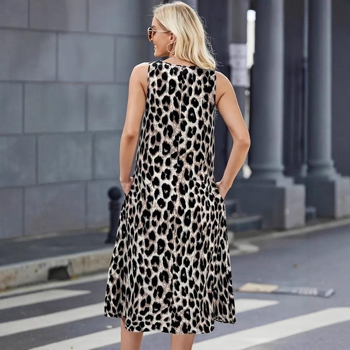 Summer dress for women with a trendy leopard pattern and practical pockets Lune London