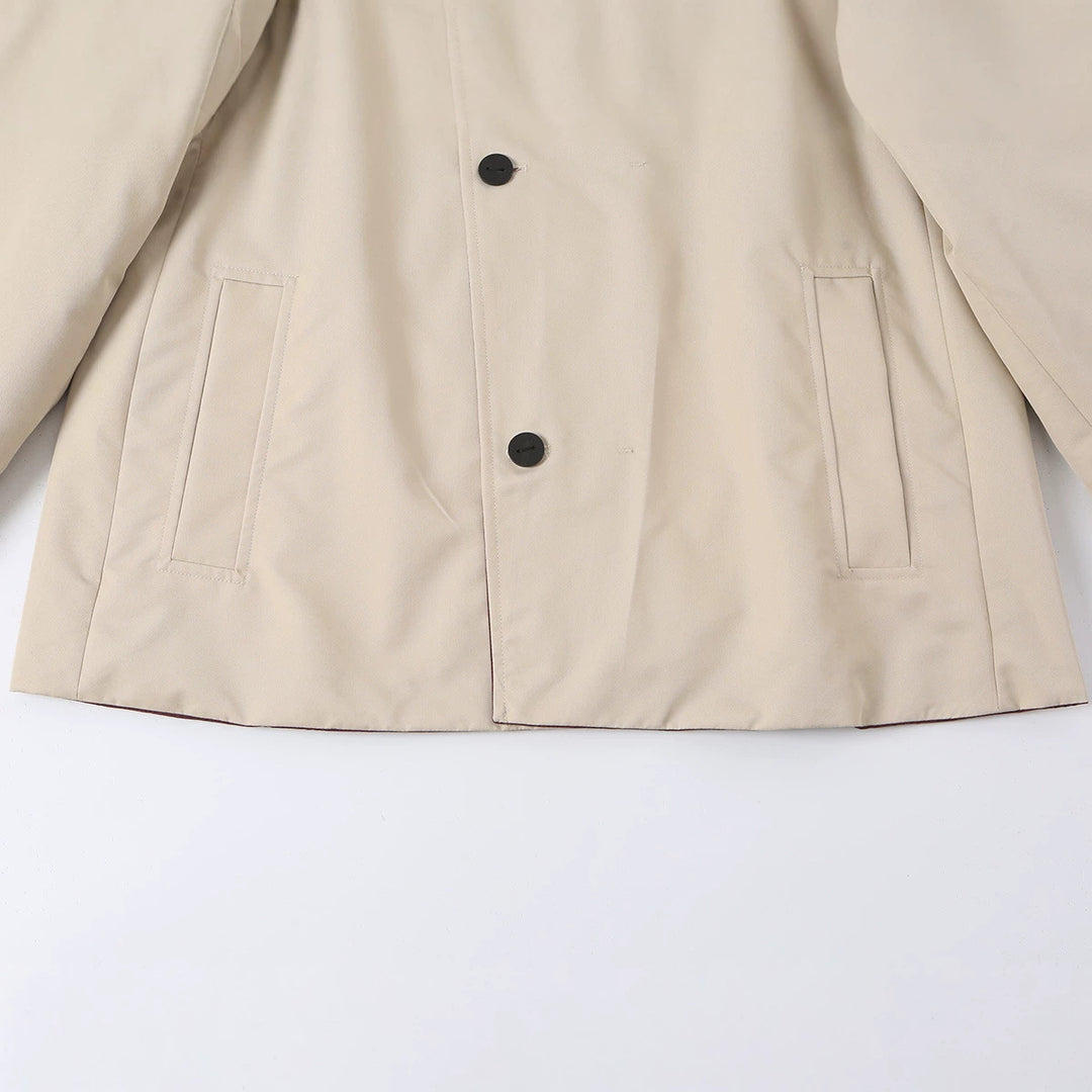 Women's short jacket with high stand-up collar and asymmetrical button placket Amarae
