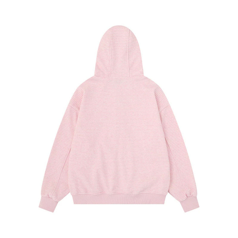 Unisex Striped Hooded Sweat Jacket with Zipper and Kangaroo Pockets Amarae