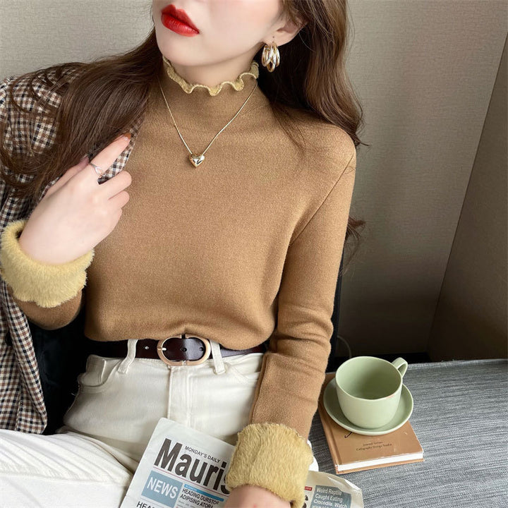Femmes Pull Court Col Roulé avec Différents Mélanges de Matériaux Chic & Stil