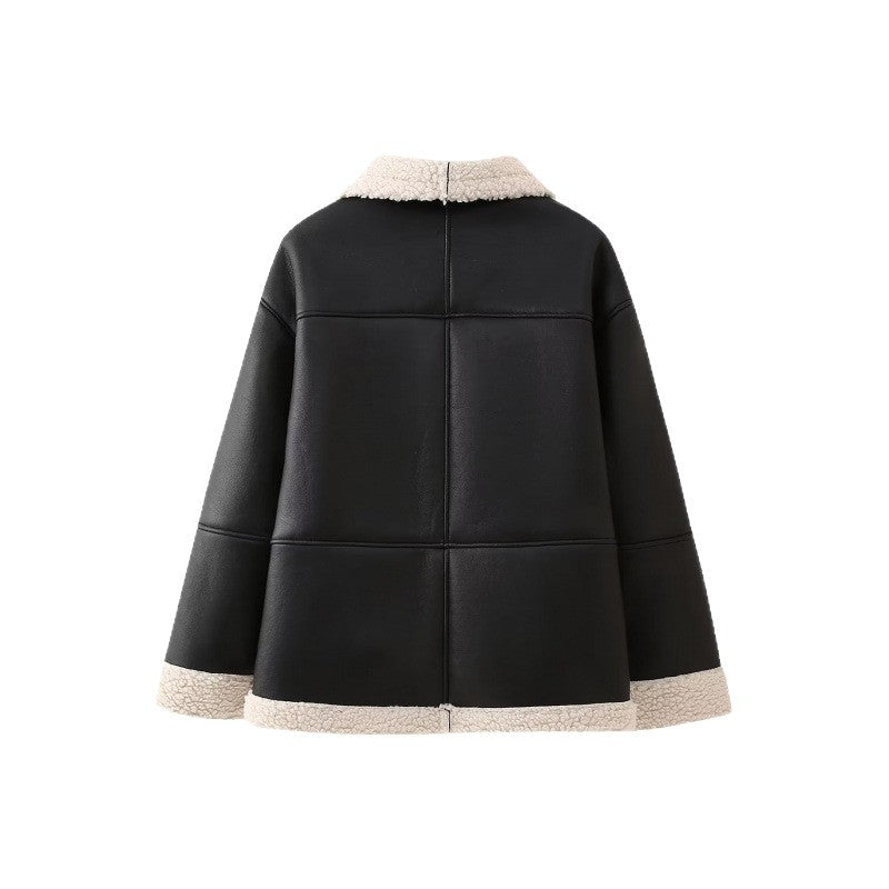 Faux leather jacket for women with comfortable teddy lining and practical pockets Lune London
