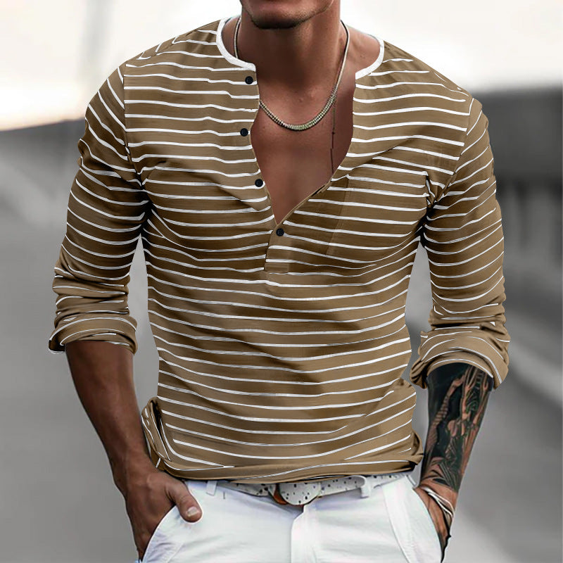 Men's casual long sleeve t-shirt with Henley neckline and striped pattern Lune London