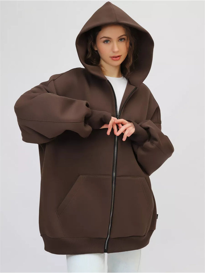 Lady Oversized Hooded Jacket with Full-Zip and Extremely Comfortable Chic Cut and Style