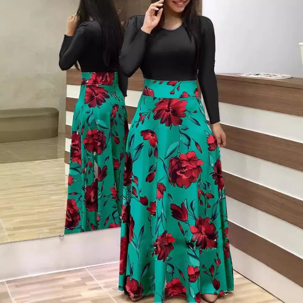 Women's Elegant Maxi Dress with Graphic Print and Flexible Waist Lune London