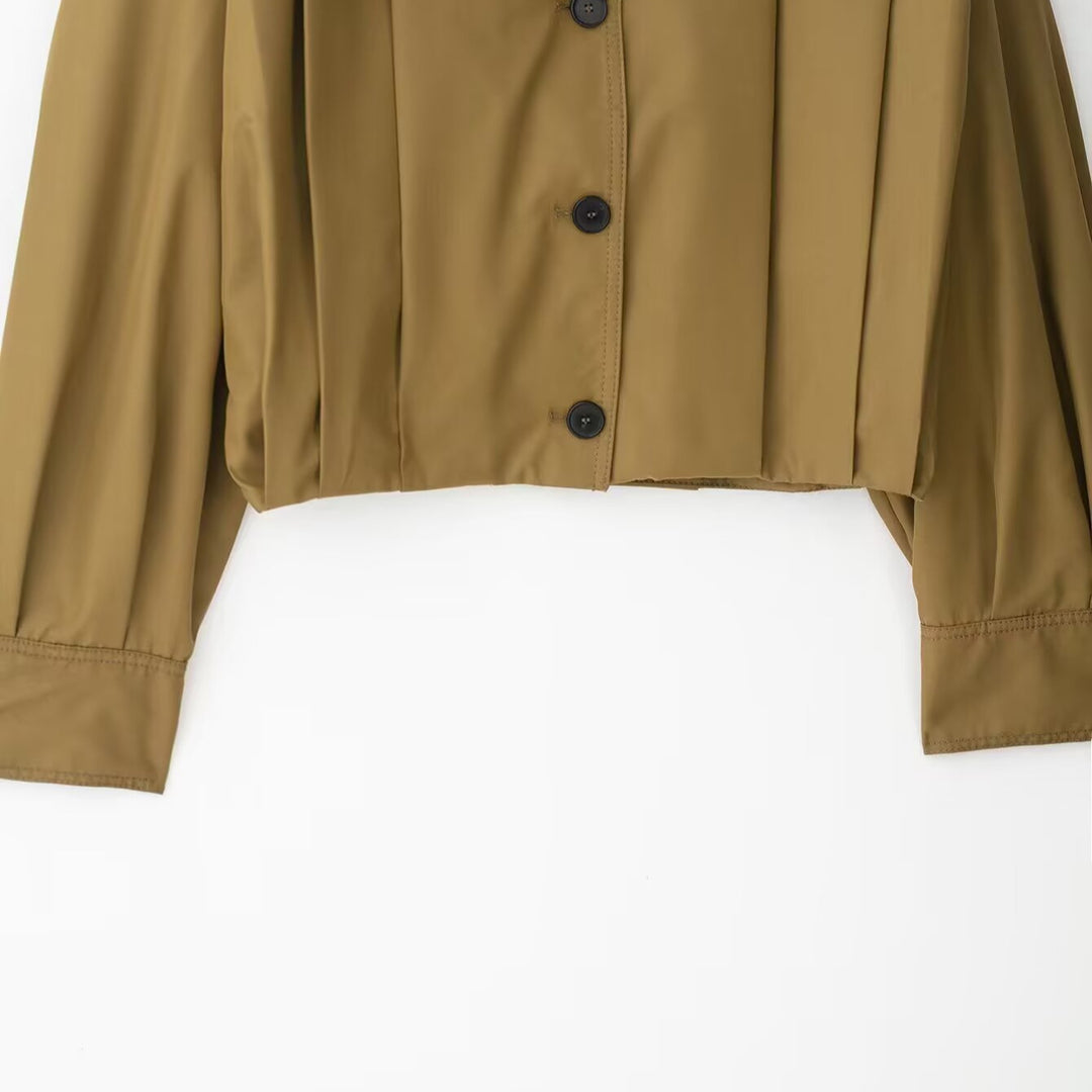 Women Cropped Blouse Jacket with Shirt Collar and Shoulder Straps Amarae