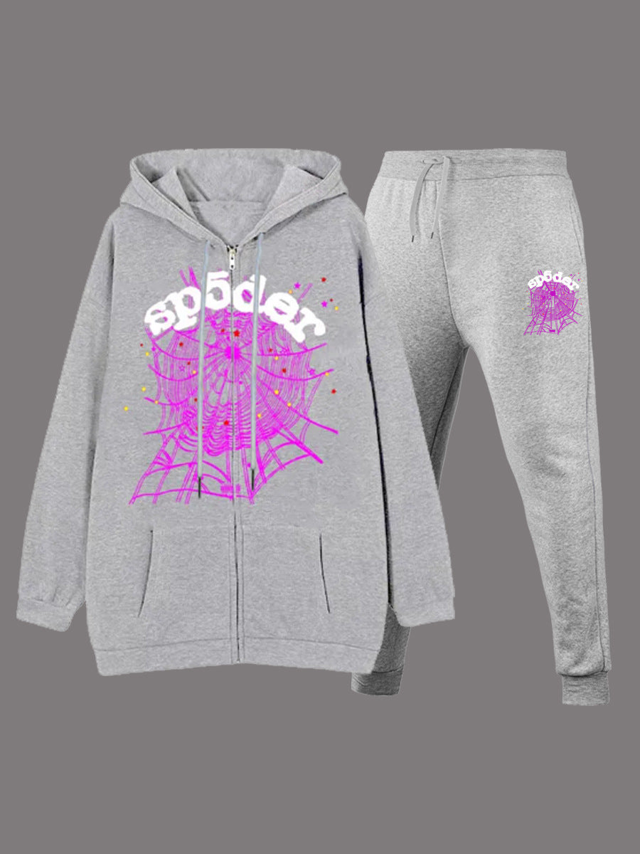 Ladies hoodie jacket and jogger pants with a unique spider web design Lune London