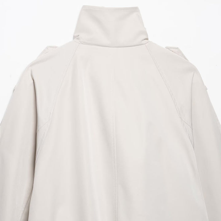 Women Short Cut Cape Trench with High Funnel Collar and Double-Breasted Button Placket Amarae
