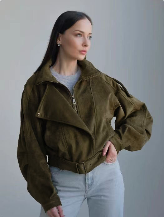 Elegant short jacket for women with belt and asymmetric cut Lune London