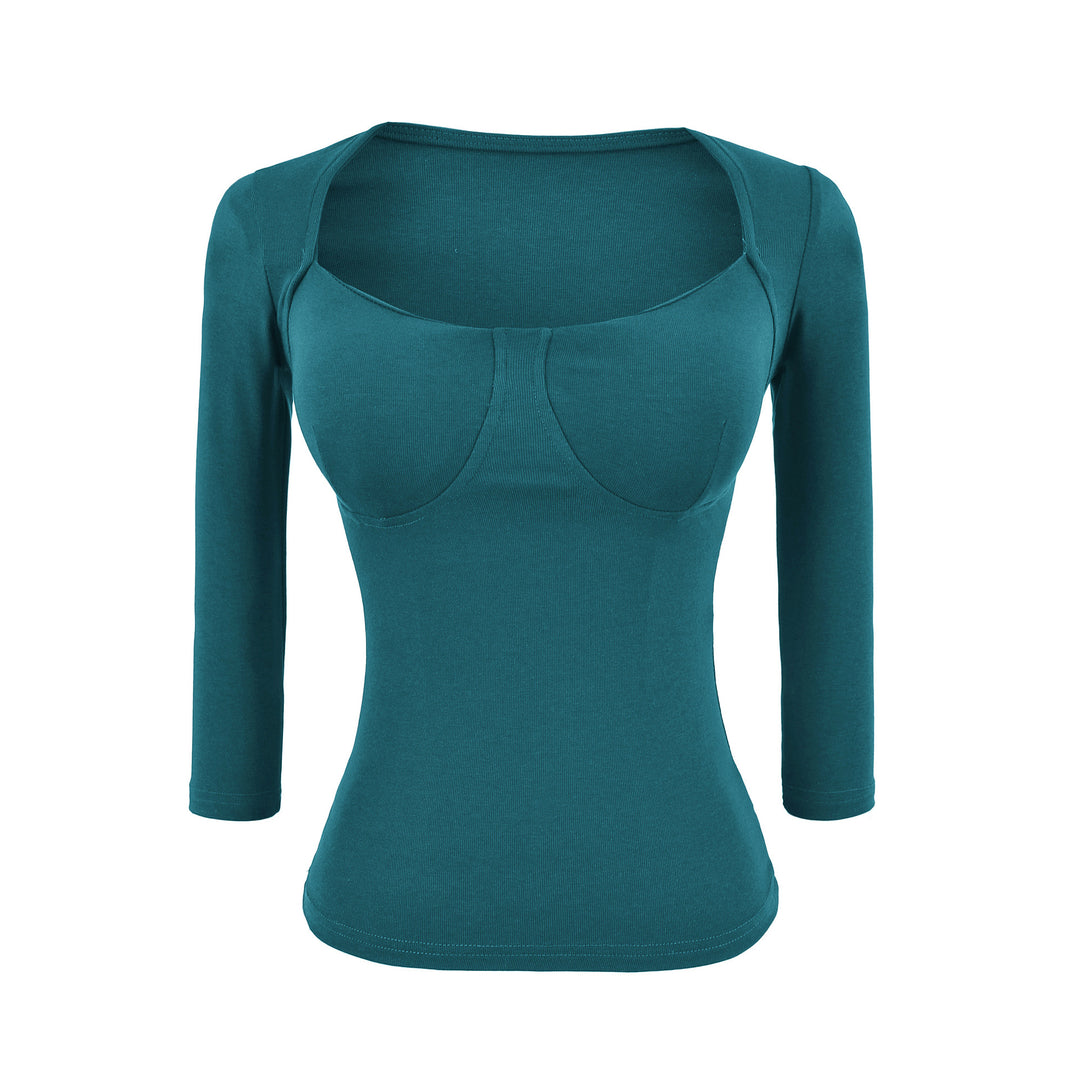 Women's Fitted Long Sleeve Top with Integrated Bustier Contour and Square Neckline Amarae