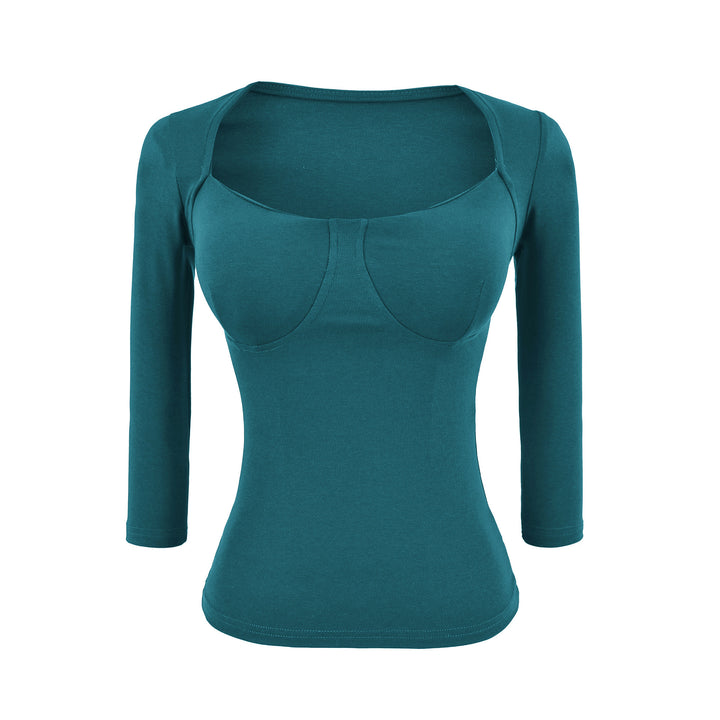Women's Fitted Long Sleeve Top with Integrated Bustier Contour and Square Neckline Amarae