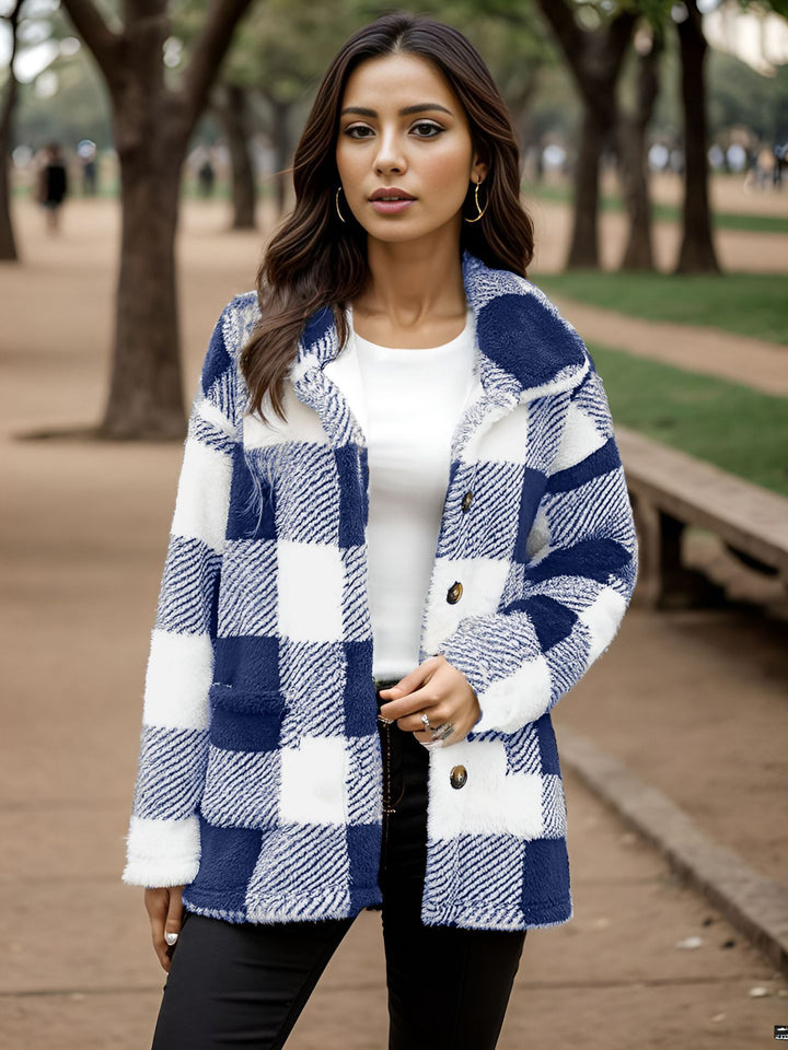 Ladies Kawaii Clothing Checkered Jacket with Snap Closure and Side Pockets Lune London