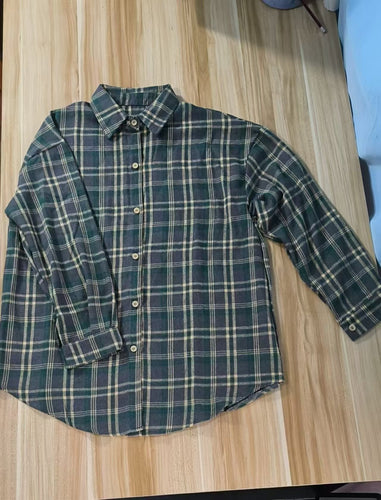Plaid cotton blouse for women with button-down collar and long sleeves Amarae