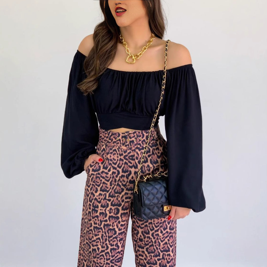 Ladies Off-Shoulder Bell Sleeve Crop Top Lune London