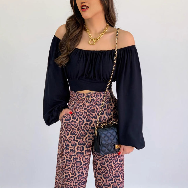 Ladies Off-Shoulder Bell Sleeve Crop Top Lune London
