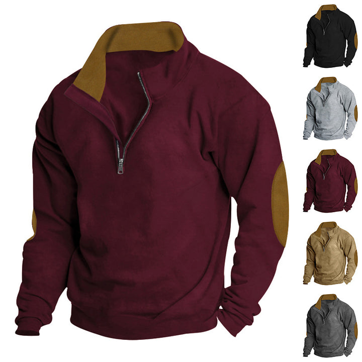 Men's sweatshirt with modern high collar and leather patches Amarae