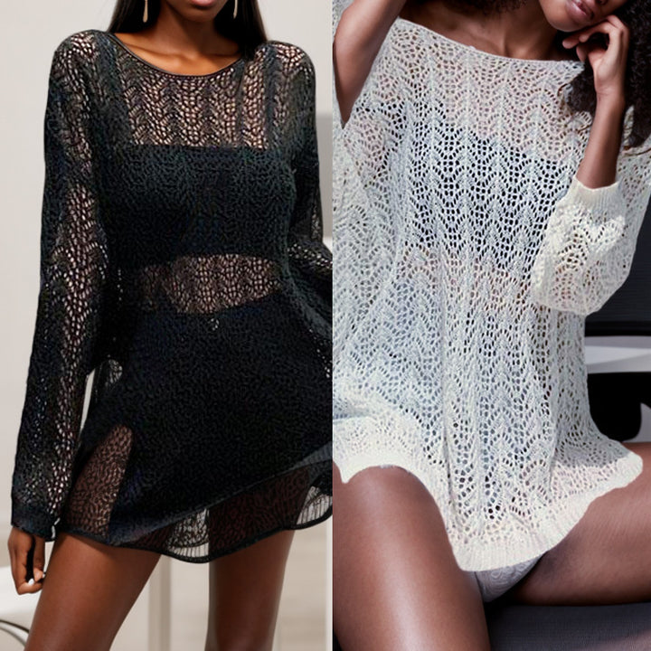 Ladies lightweight knit pullover with unique hole pattern Lune London