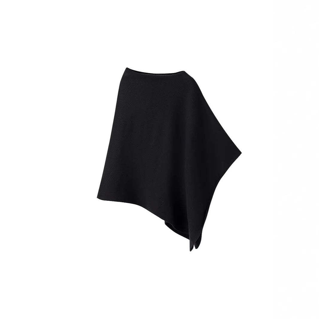 Ladies Asymmetric Fine Knit Poncho with Round Neck Amarae