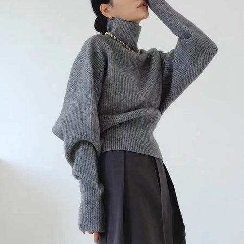 Pull turtleneck à la mode pour femmes avec un motif de tricot texturé et des manches larges Chic & Stil