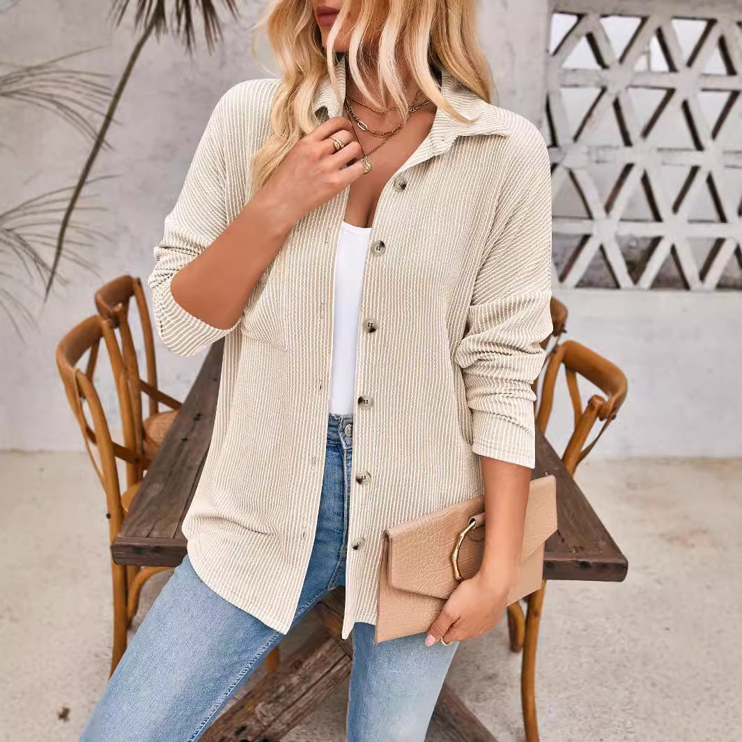 Ladies Casual Pique Waffle Clothing with Practical Pockets and Chic Button Closure and Style