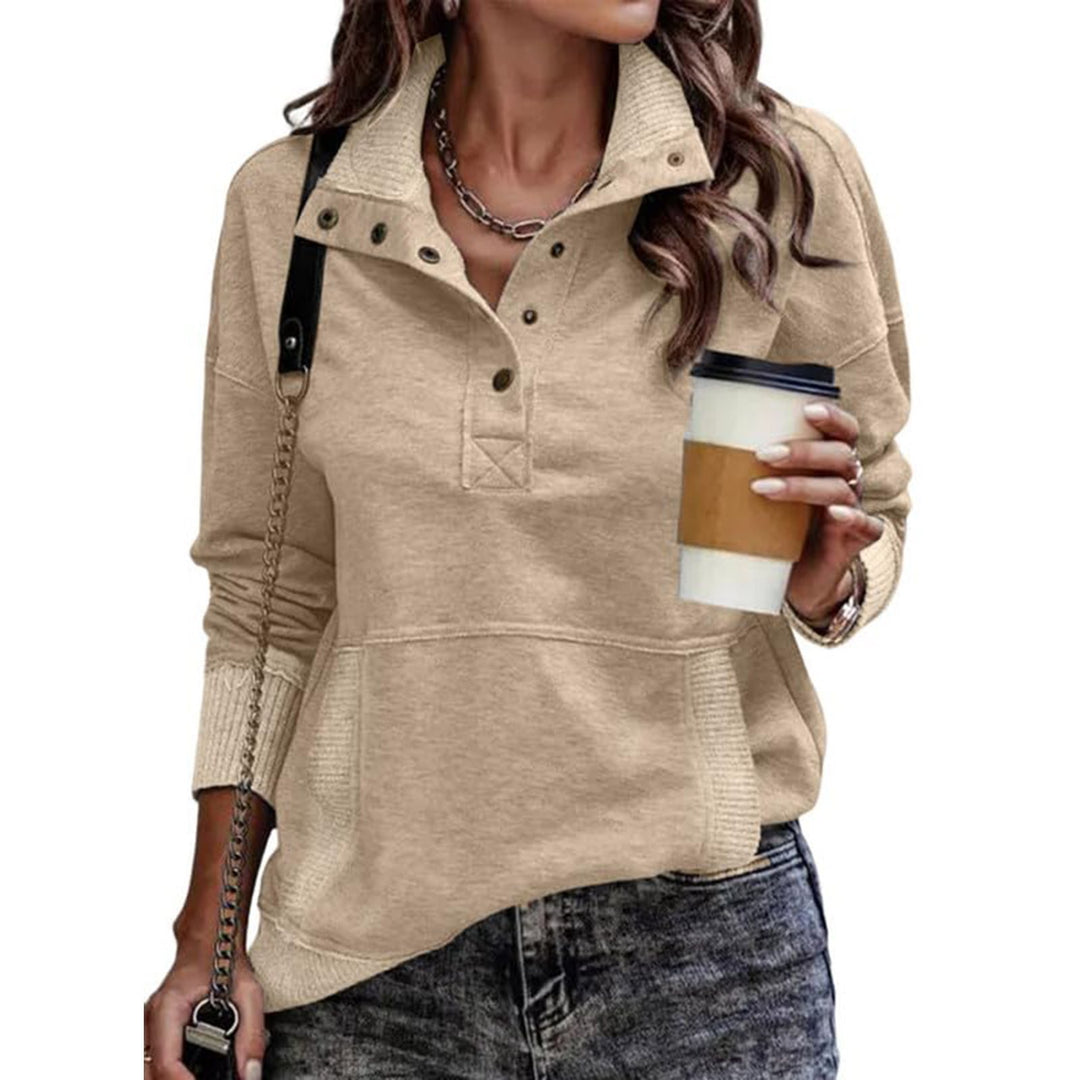 Vintage style women's sporty sweater with high collar and snap buttons Lune London