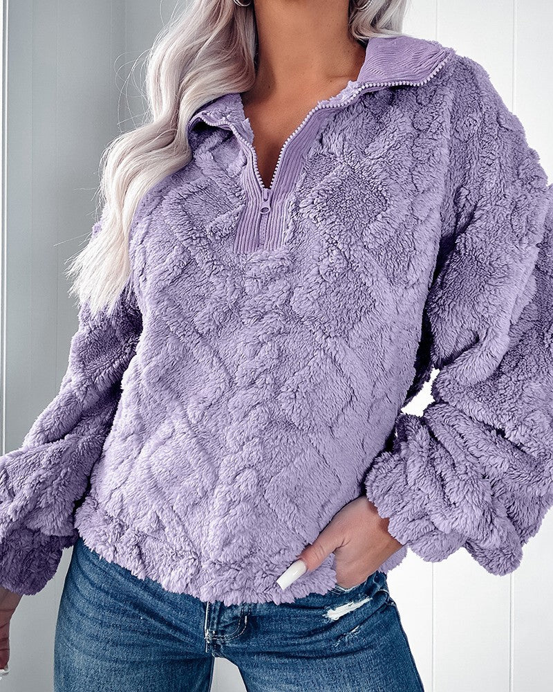 Cozy fleece sweater for women with zipper and honeycomb pattern Lune London