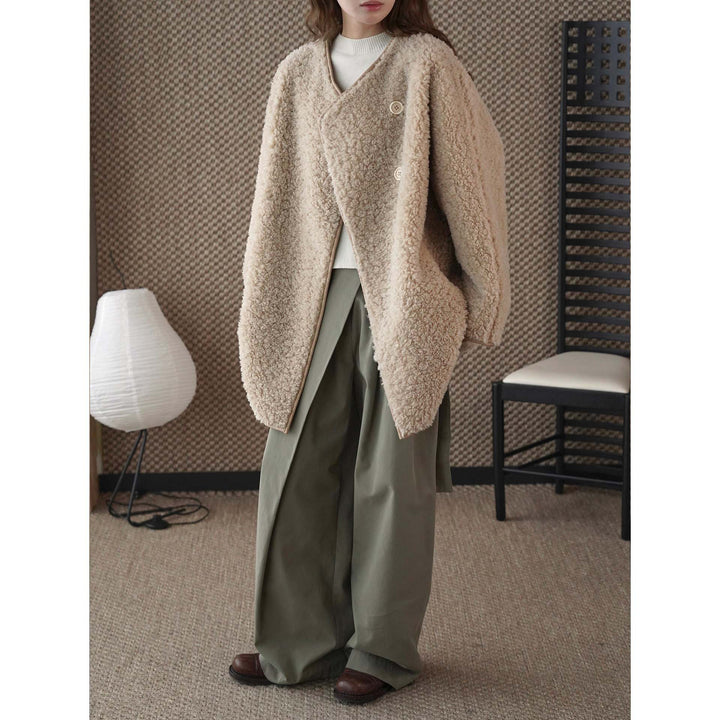 Women Short Jacket Teddy Fleece with Button Front and Contrasting Edge Finish Amarae