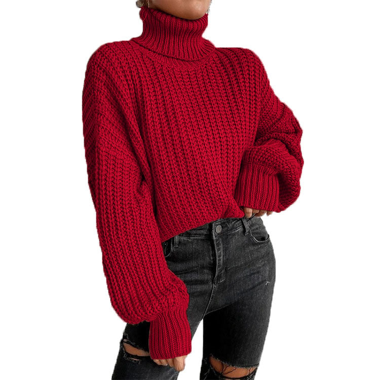Thick knitted sweater for women with high collar and dropped shoulders Lune London