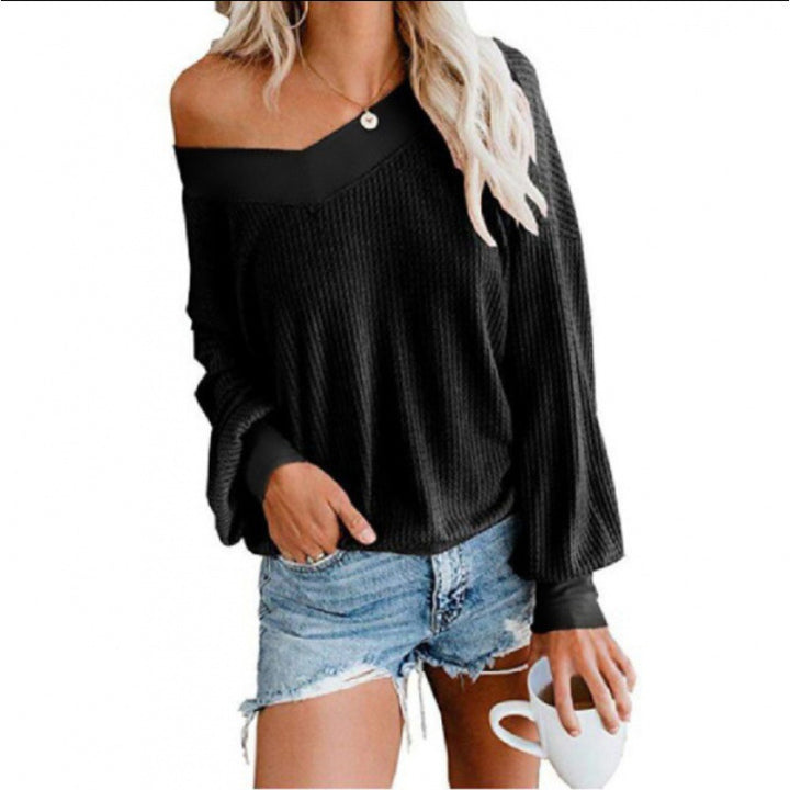 Sweat en coton oversized pour femmes avec col V décontracté et détails en côtes Chic & Stil