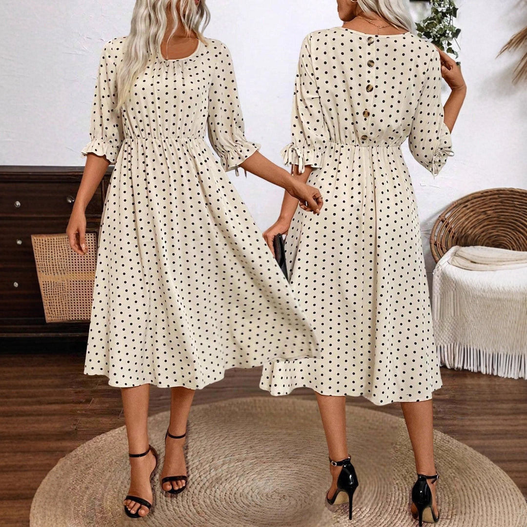 Lune London puff sleeve midi dress with an elastic waist