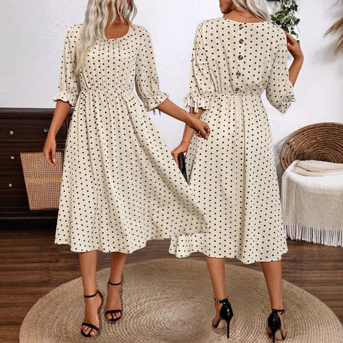 Amarae puff sleeve midi dress with an elastic waist