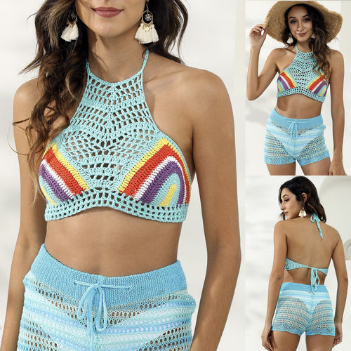 Amarae crochet halter top and shorts set for women
