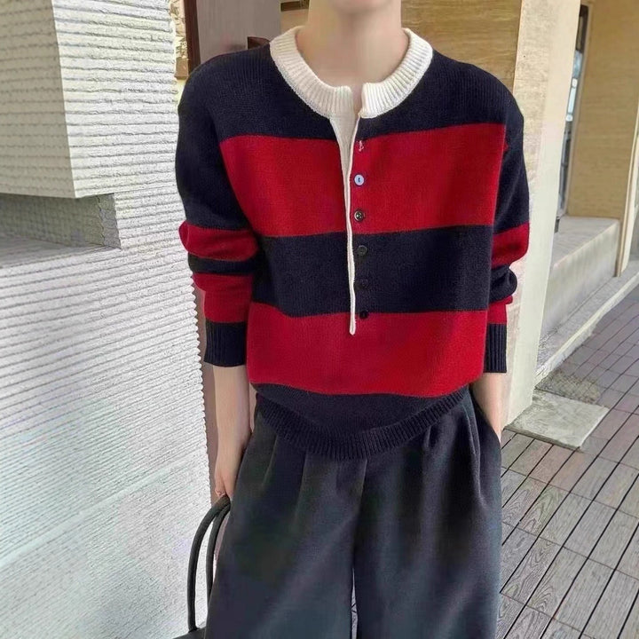 Pull tricoté sporty pour femmes avec patte de boutonnage et motif graphique Chic & Stil