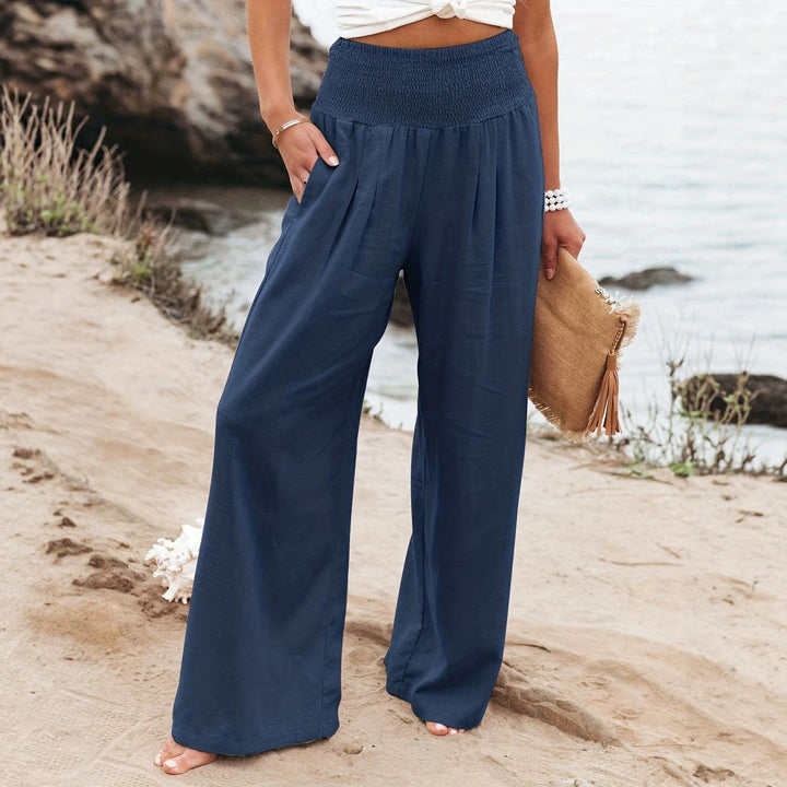 Women's Wide Linen Pants with Smocked Band and Side Pockets Amarae