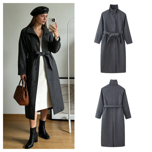 Veste de transition élégante pour femmes avec col montant et ceinture à la taille Chic & Stil