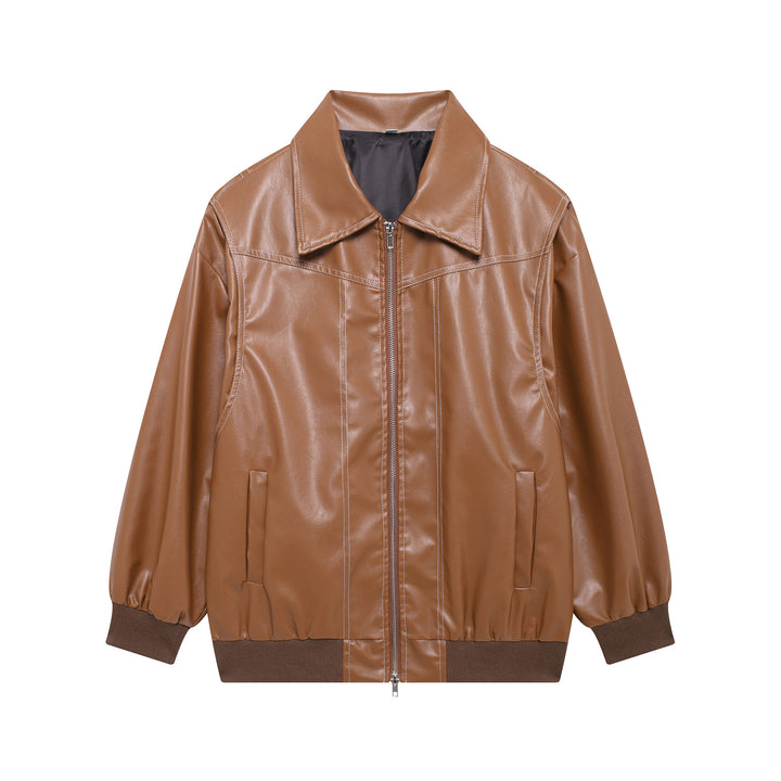 Ladies Trendy Synthetic Leather Jacket with Elastic Cuffs and Practical Pockets Lune London