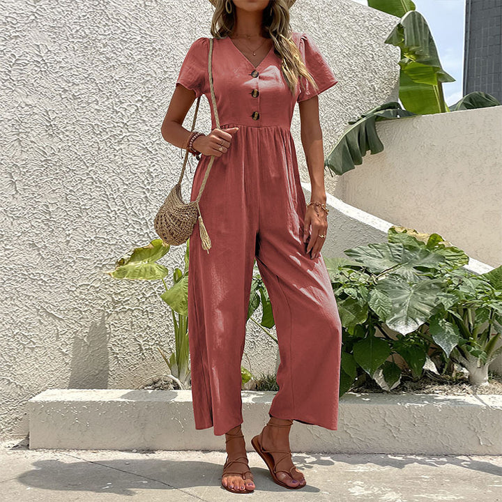Ladies elegant wide-button pants jumpsuit Lune London