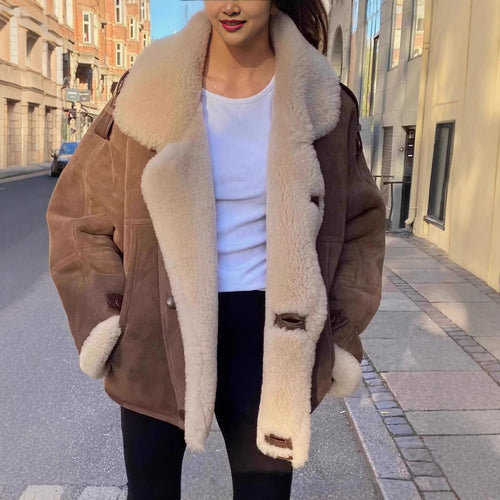 Teddy leather jacket for women with original collar and removable details Amarae